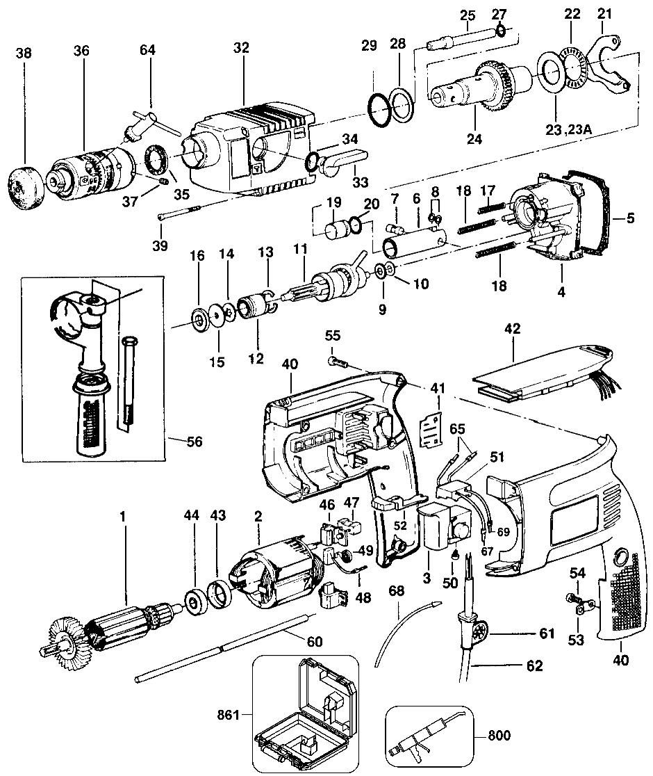 Default Diagram and Parts List for 5053K Type 100 Black and Decker Electric Drill